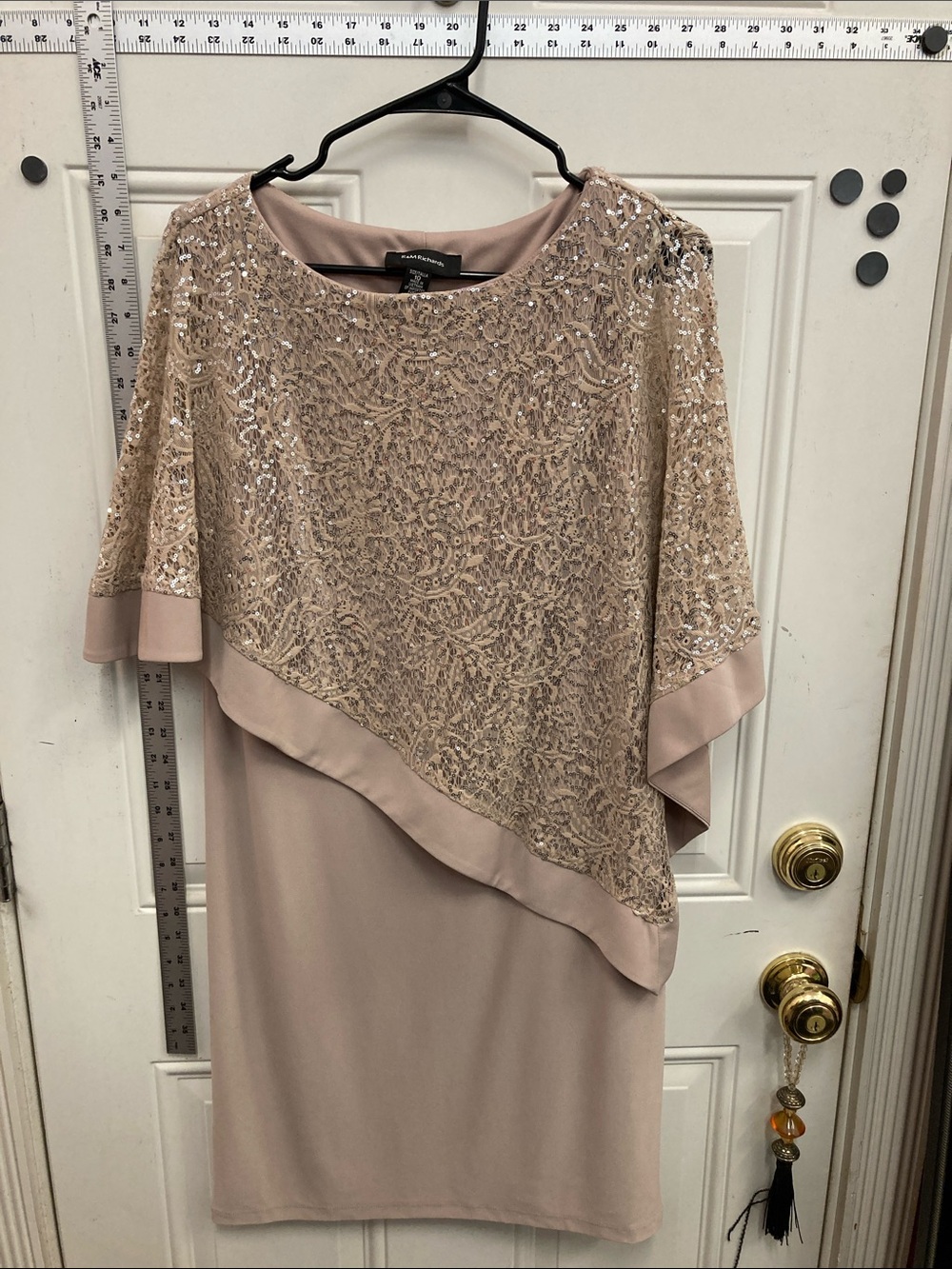 R&M Richards Sequin Asymmetrical Dusty Blush Dress - Pre-loved